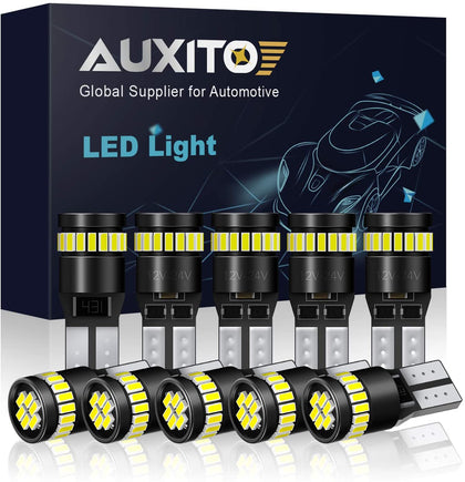 AUXITO 194 LED Light Bulb 6000K White 168 2825 W5W T10 Wedge 24-SMD 3014 Chipsets LED Replacement Bulbs Error Free for Car Dome Map Door Courtesy License Plate Lights, Pack of 10
